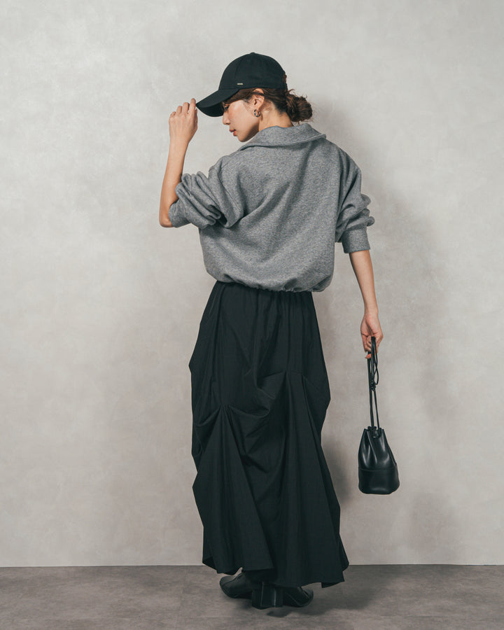 ［SET］裏起毛ハーフZipスウェット+ヴィンテージブロードランダムタックスカート（2SET）