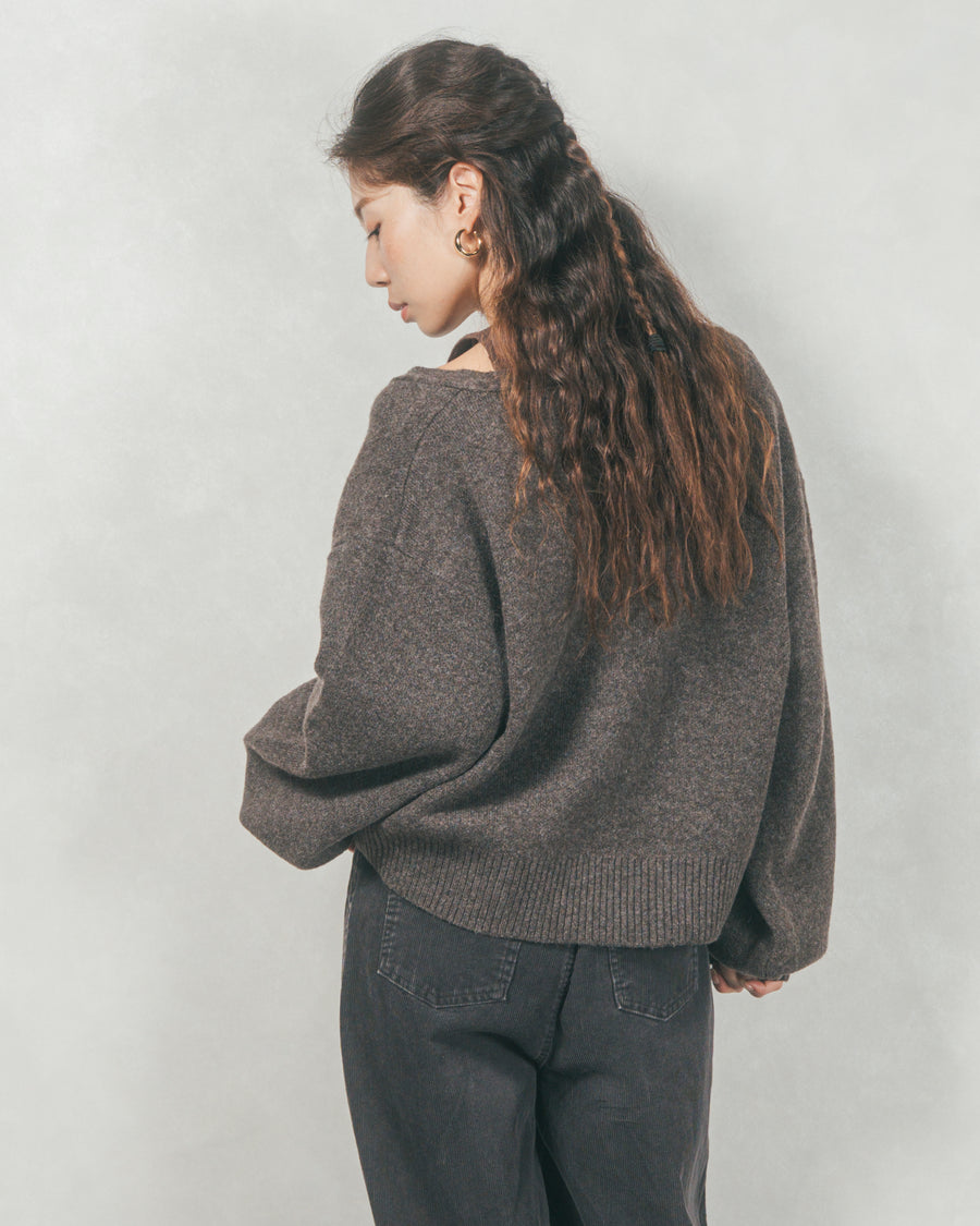 ［SET］メランジVネックニットレイヤードセット+コーデュロイWideストレートパンツ（2SET）