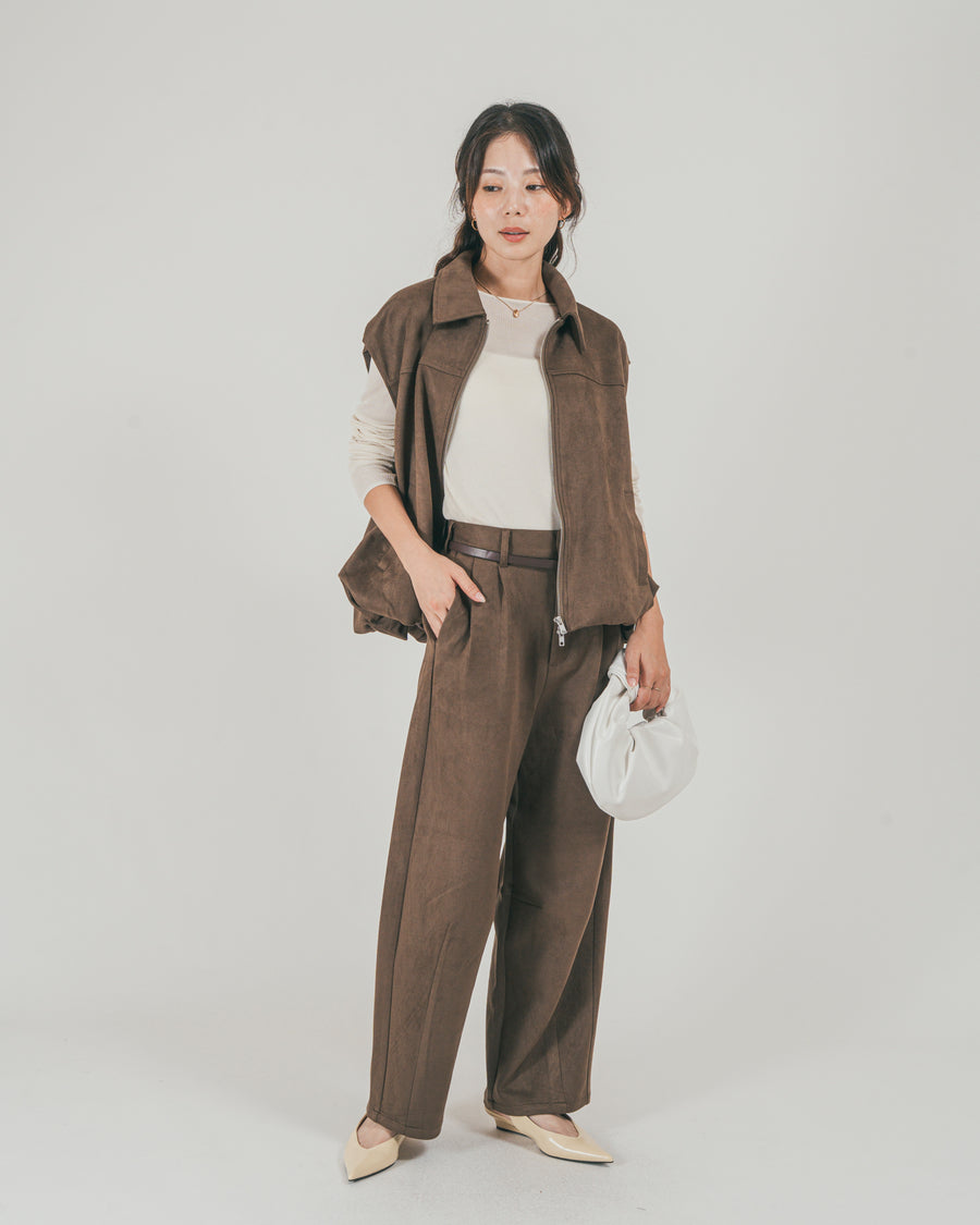 ［SET］スウェードライク Zipベスト + スウェードライク Curveパンツ（2SET）