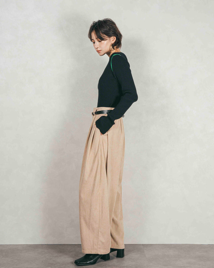 バイカラークルーネックニットトップス (BLACK x GREEN)