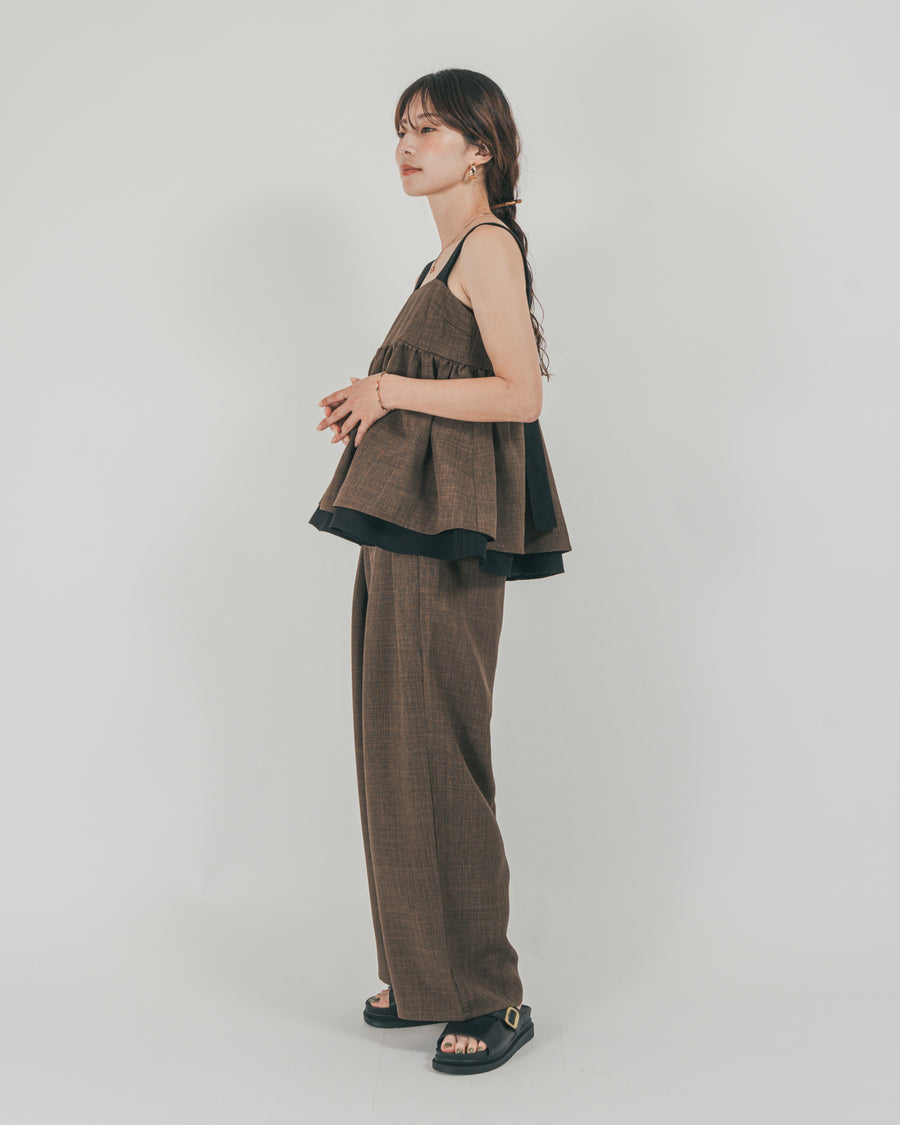 ［SET］スラブTweedバイカラーティアードキャミ + スラブTweedタックワイドパンツ（2SET）