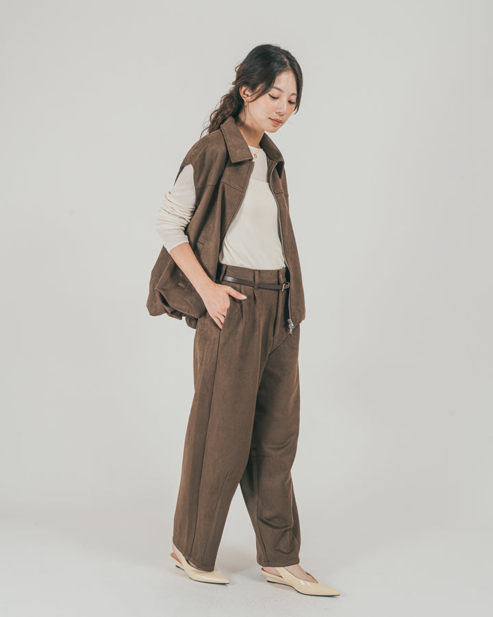 ［SET］スウェードライク Zipベスト + スウェードライク Curveパンツ（2SET）