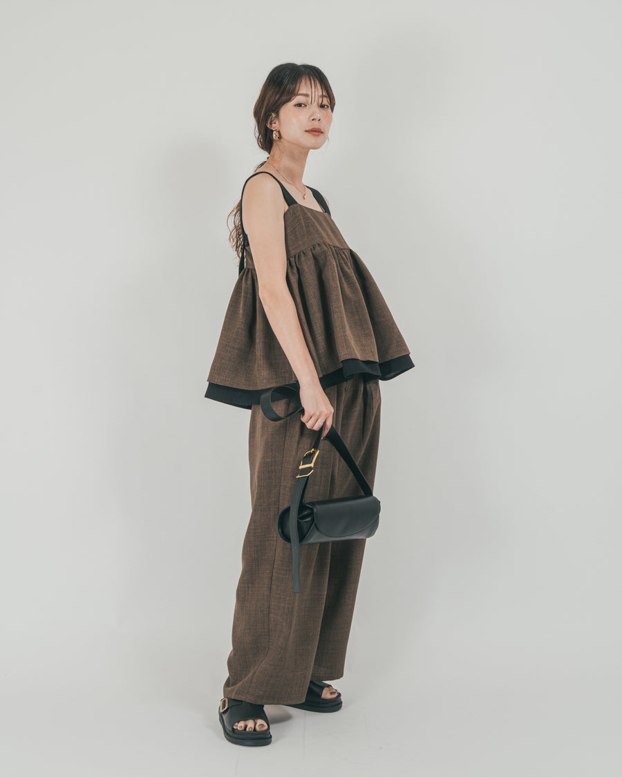 ［SET］スラブTweedバイカラーティアードキャミ + スラブTweedタックワイドパンツ（2SET）