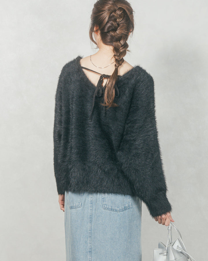 2-Way オフショルフェザーニット (BLACK)