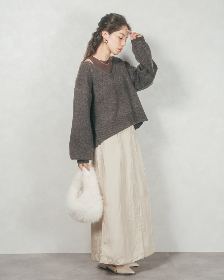 メランジVネックニットレイヤードセット (BROWN x DARK BROWN)