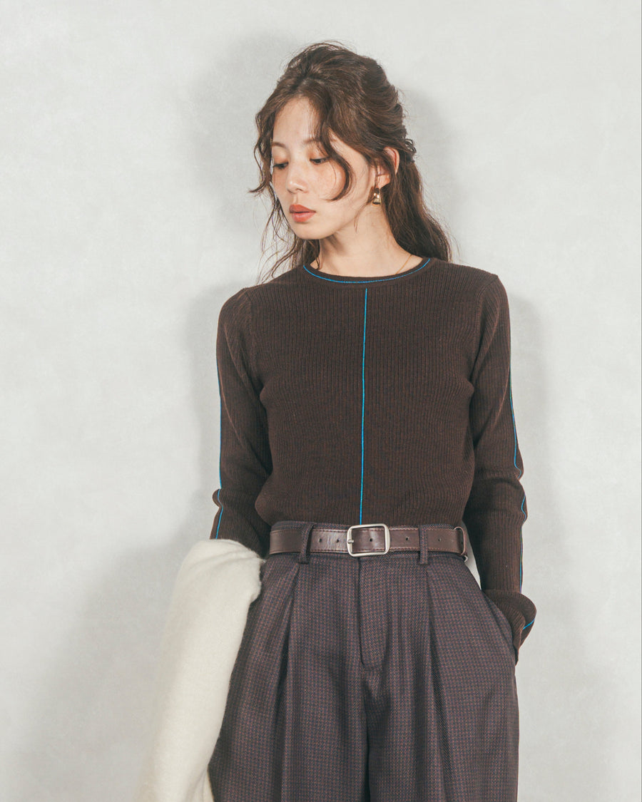 Line Rib クルーネックニット