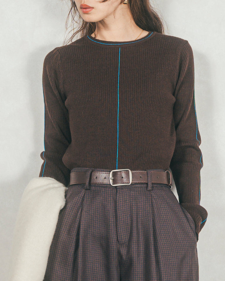 ［SET］Line Rib クルーネックニット+Tweedベロアサロペット（2SET）