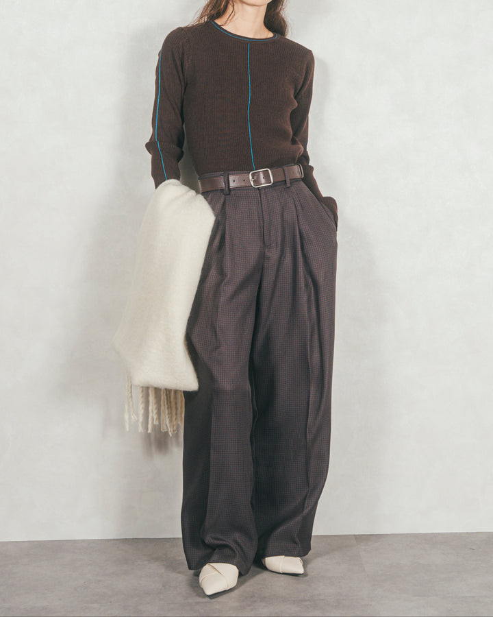 ［SET］Line Rib クルーネックニット+メランジチェックStraightパンツ（2SET）