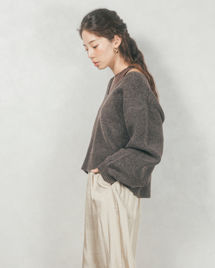 メランジVネックニットレイヤードセット (BROWN x DARK BROWN)