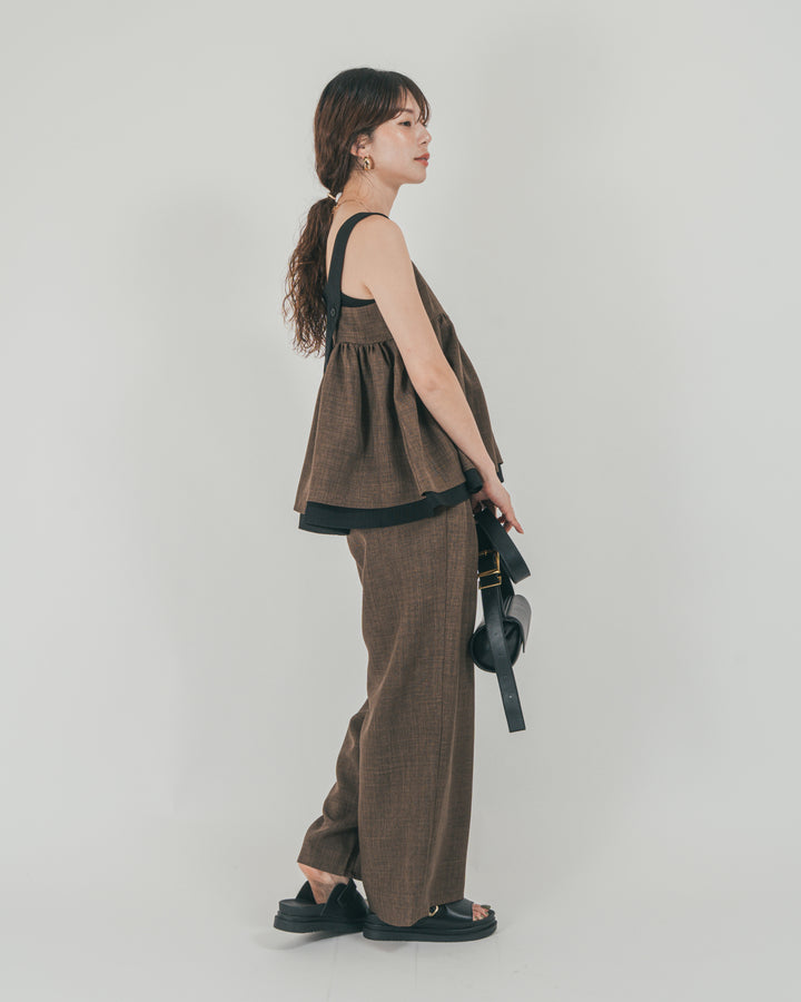 ［SET］スラブTweedバイカラーティアードキャミ + スラブTweedタックワイドパンツ（2SET）