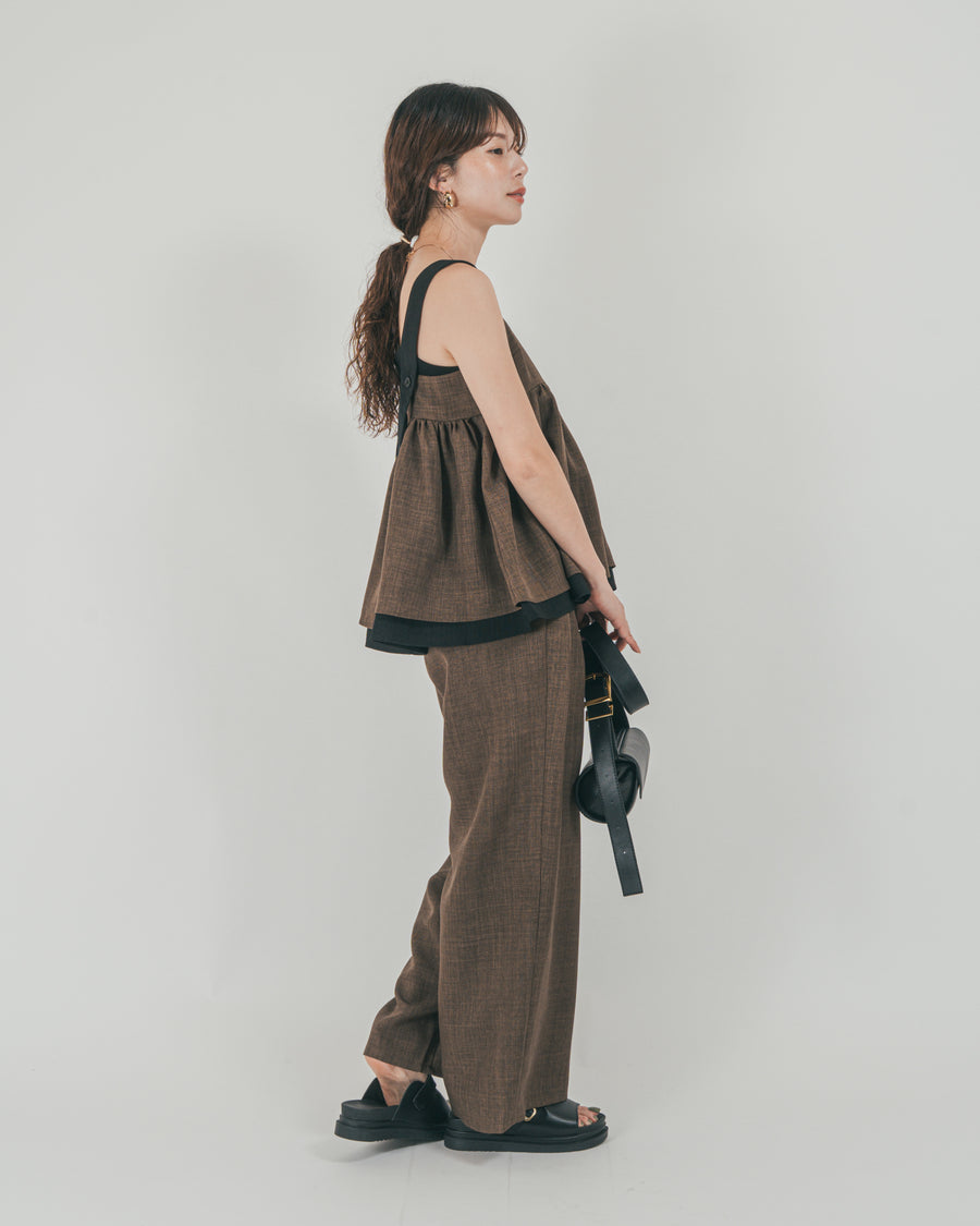 ［SET］スラブTweedバイカラーティアードキャミ + スラブTweedタックワイドパンツ（2SET）