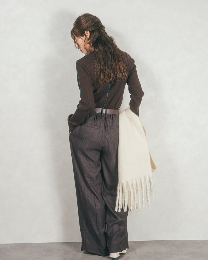 ［SET］Line Rib クルーネックニット+メランジチェックStraightパンツ（2SET）