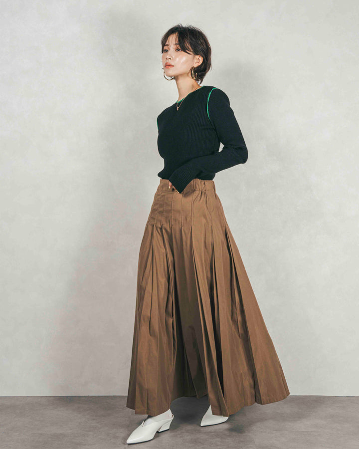 バイカラークルーネックニットトップス (BLACK x GREEN)