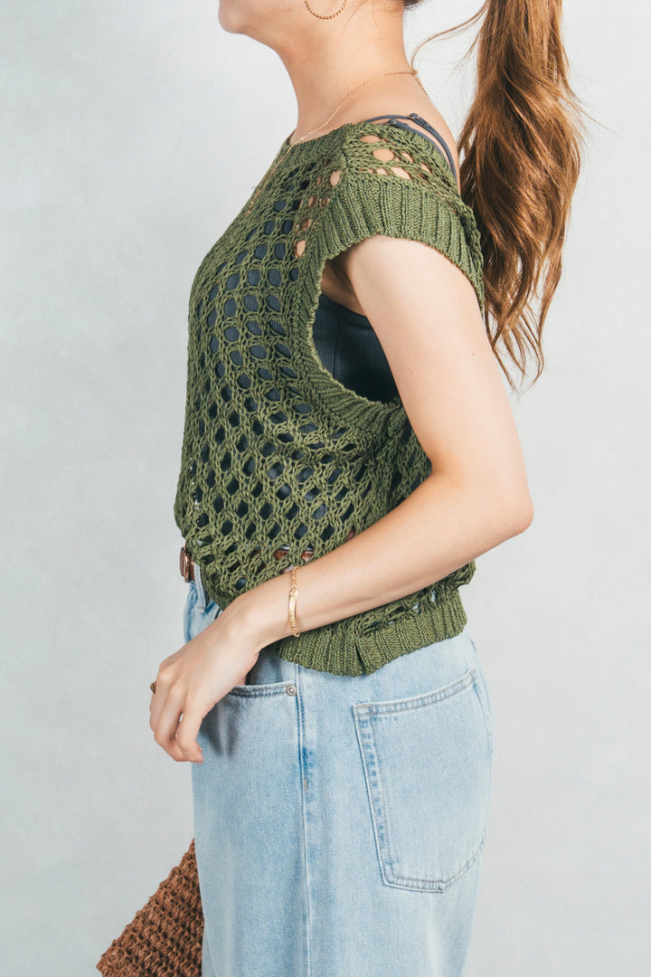 2-Way Uネックメッシュニットベスト (GREEN)