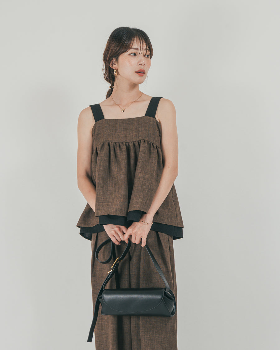 ［SET］スラブTweedバイカラーティアードキャミ + スラブTweedタックワイドパンツ（2SET）