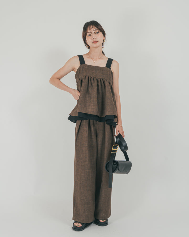 スラブTweedタックワイドパンツ