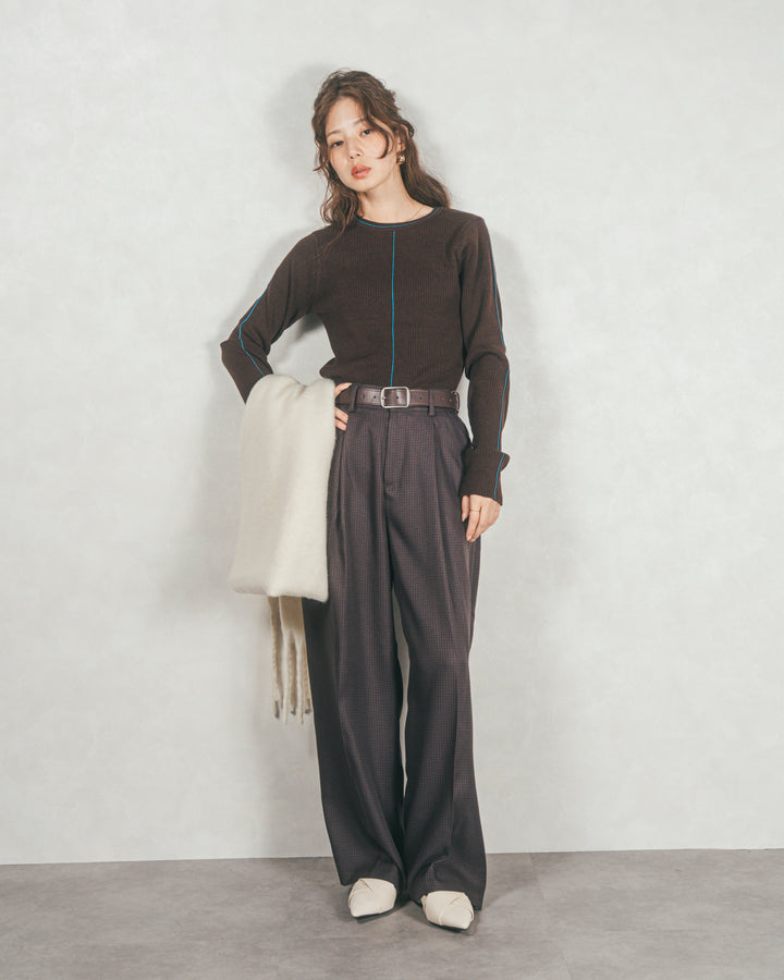 Line Rib クルーネックニット（BROWN)