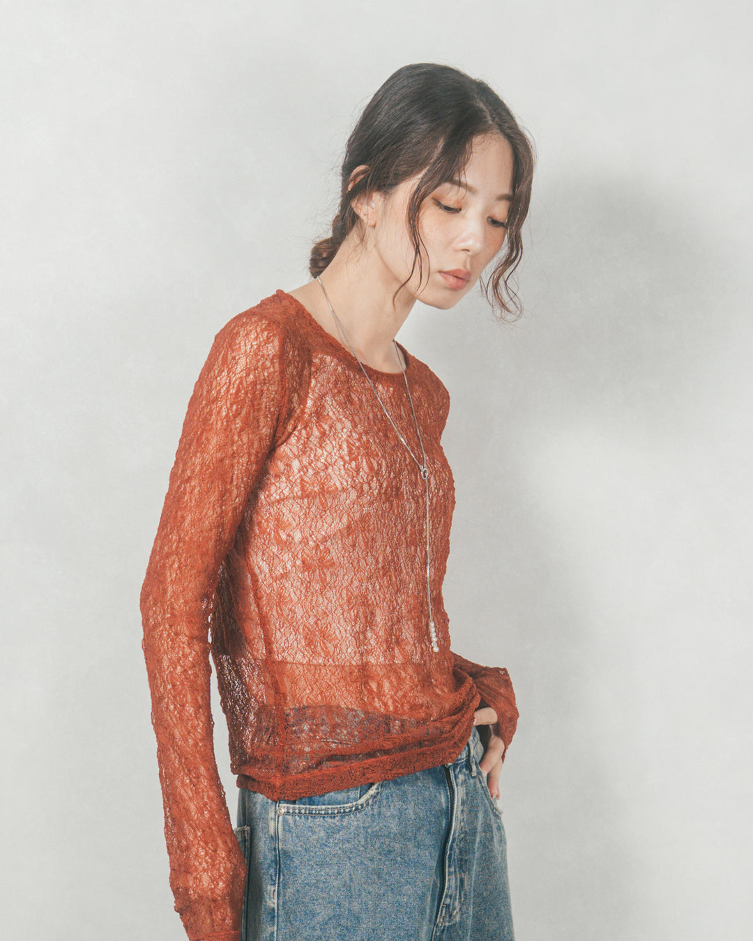 ストレッチレースシアートップス (TERRACOTTA)