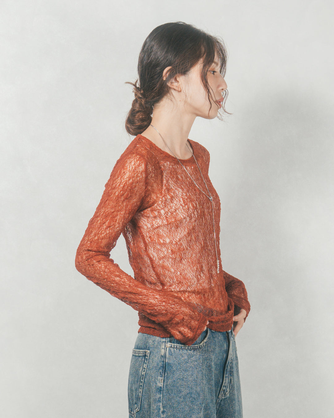 ストレッチレースシアートップス (TERRACOTTA)