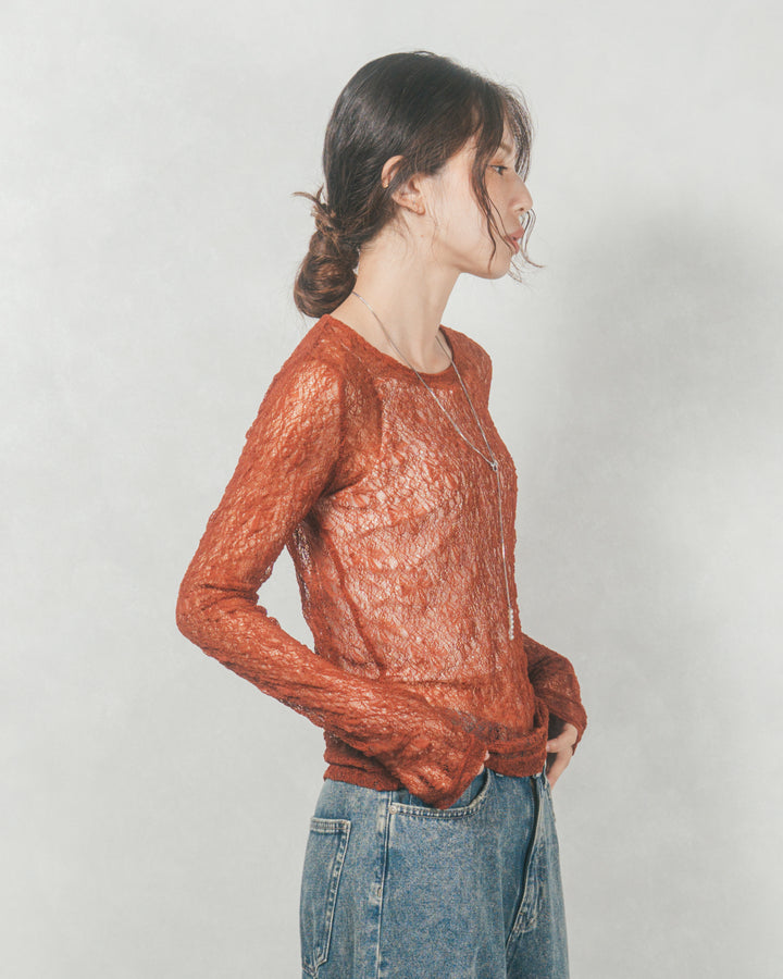 ストレッチレースシアートップス (TERRACOTTA)