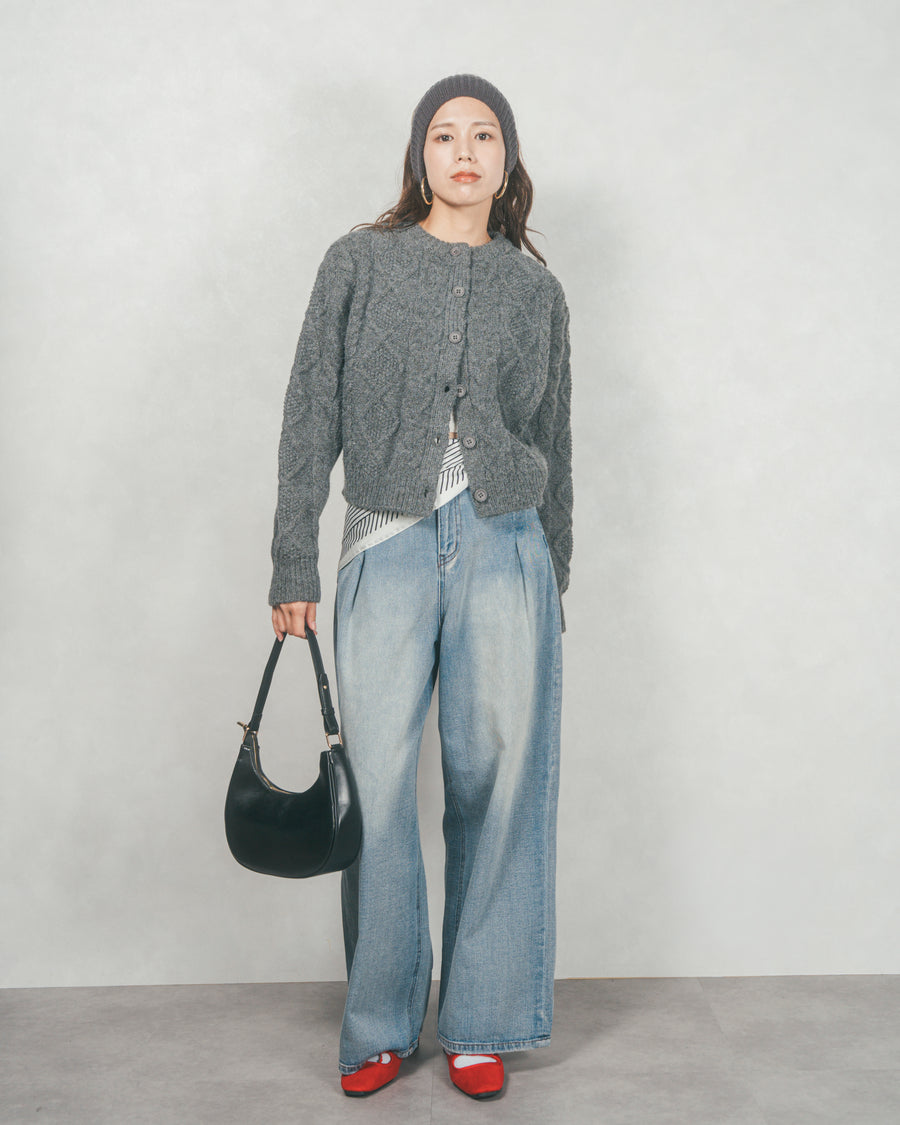 ケーブルKnitクルーカーディガン