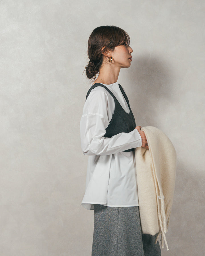 ［SET］カットビスチェxブラウス レイヤードSET+Relax 裏起毛カーブパンツ（2SET）