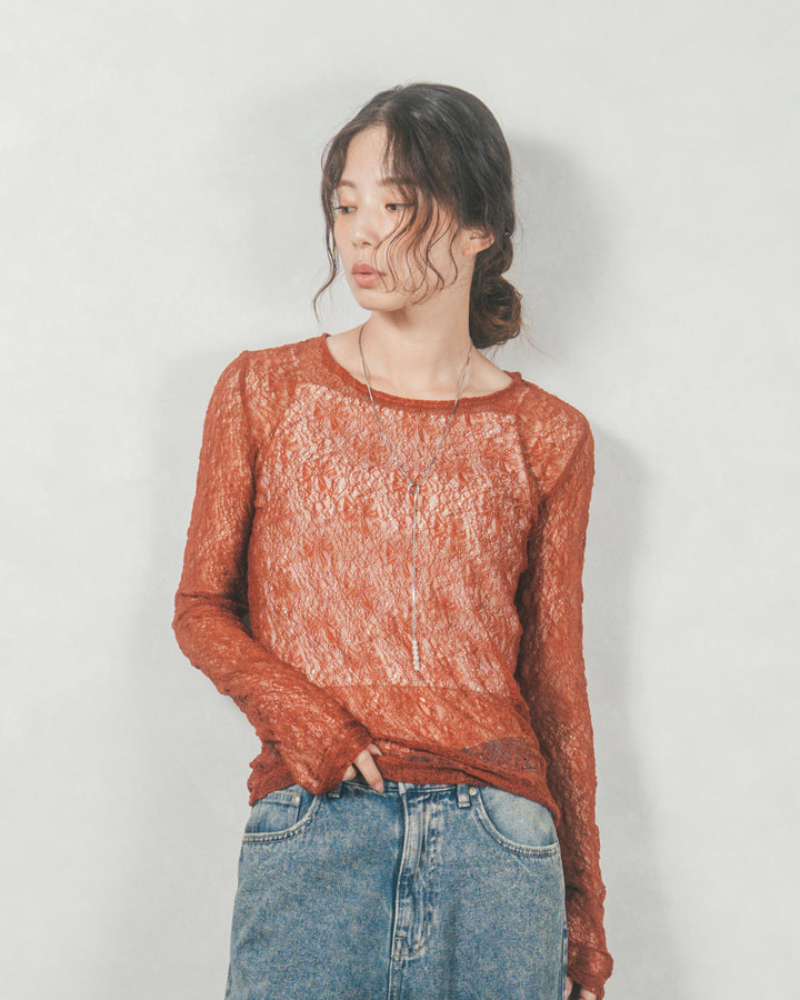 ストレッチレースシアートップス (TERRACOTTA)