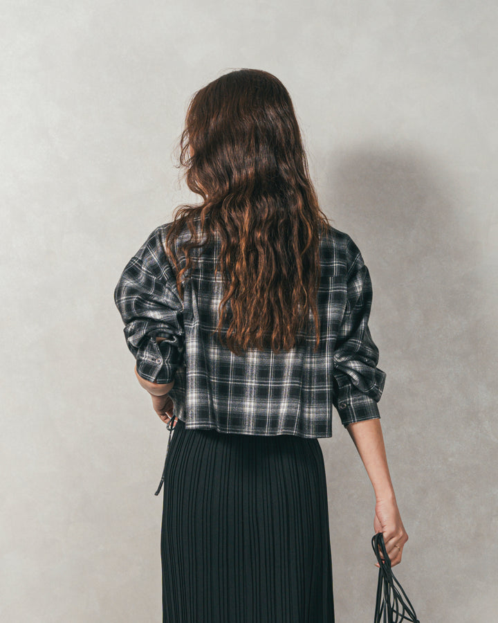 ［SET］裾ドロストクロップドチェックシャツ+プリーツNarrowロングスカート（2SET）