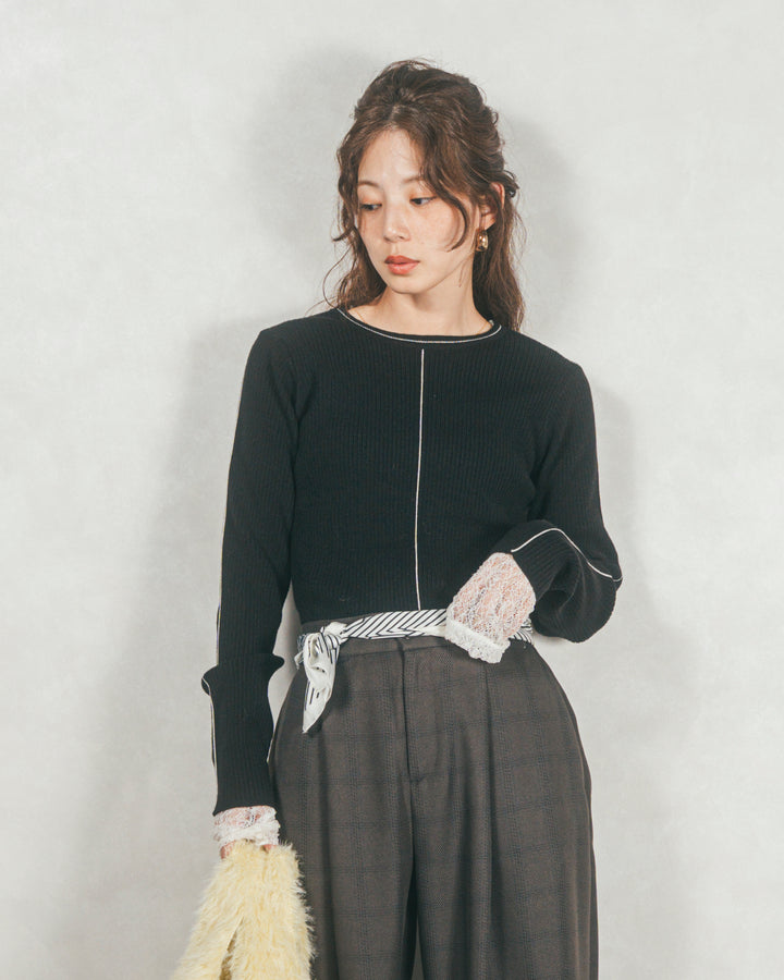Line Rib クルーネックニット（BLACK）