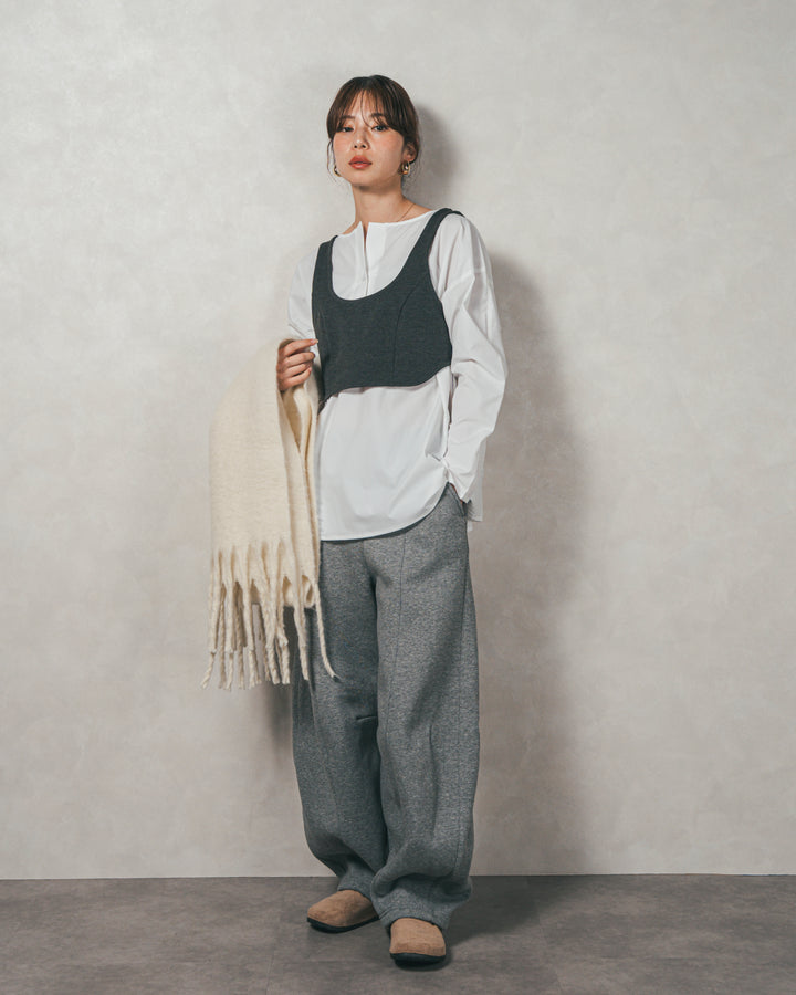 ［SET］カットビスチェxブラウス レイヤードSET+Relax 裏起毛カーブパンツ（2SET）