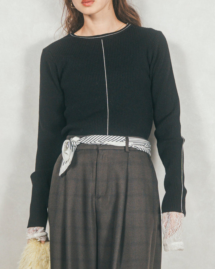 ［SET］Line Rib クルーネックニット+Tweedベロアサロペット（2SET）