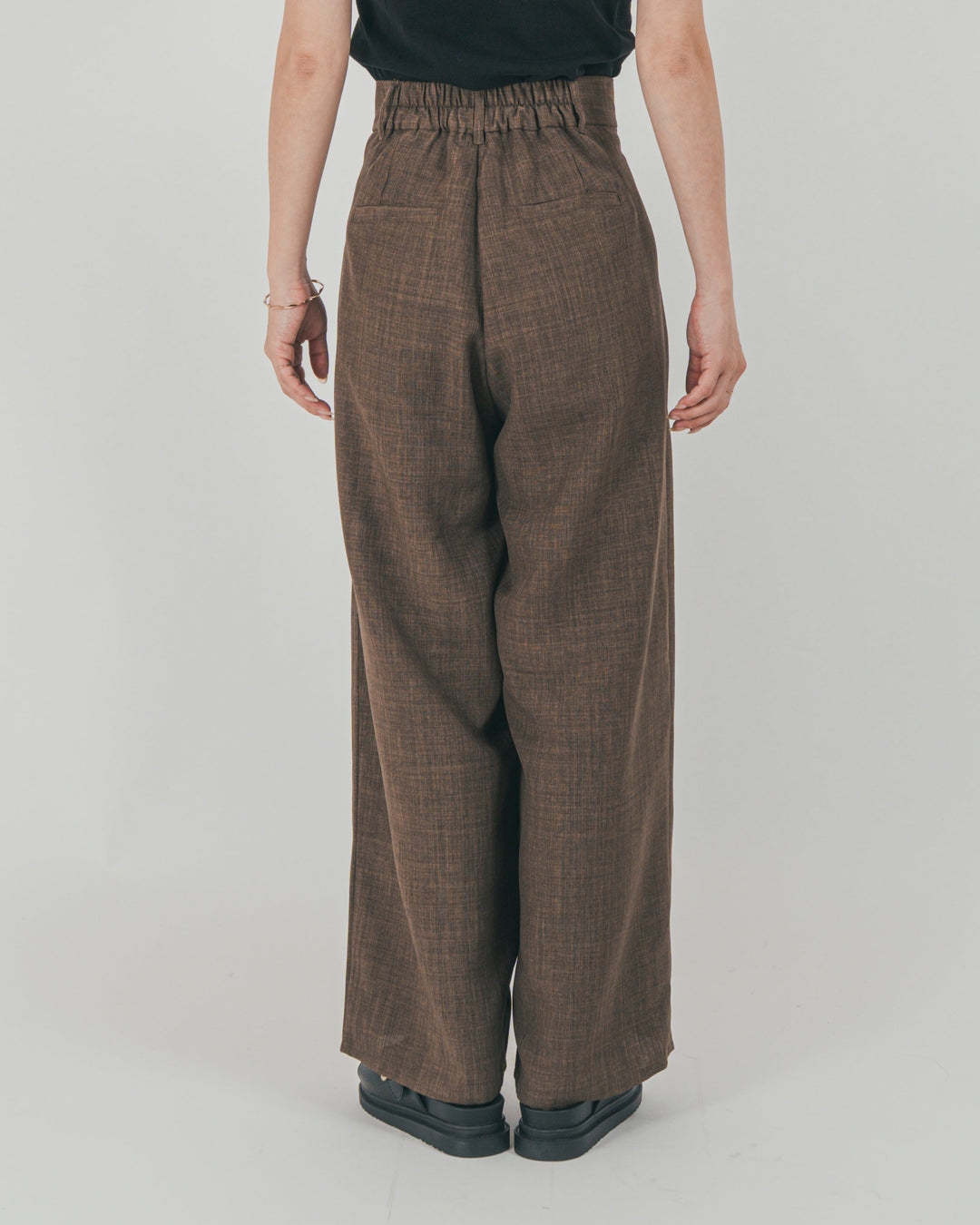 スラブTweedタックワイドパンツ