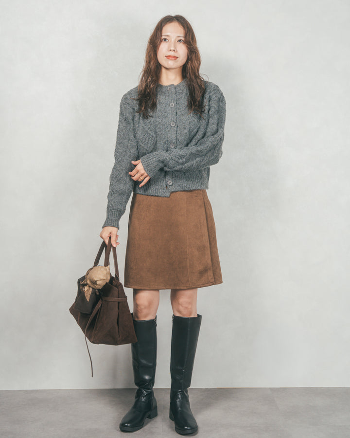 スウェードライクラップスカート (BROWN)