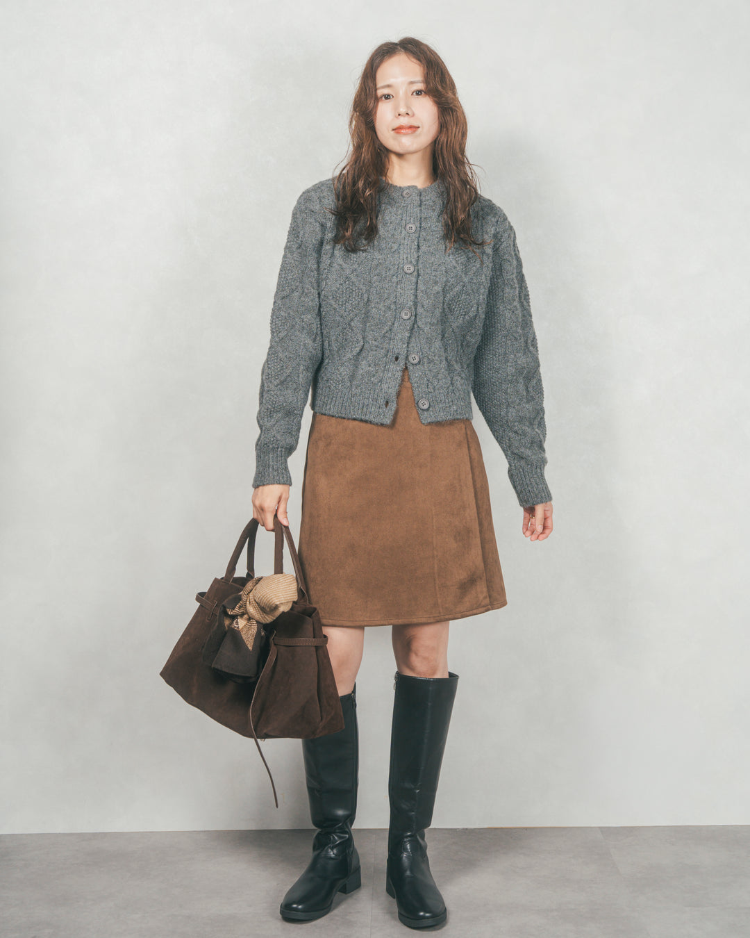 スウェードライクラップスカート (BROWN)