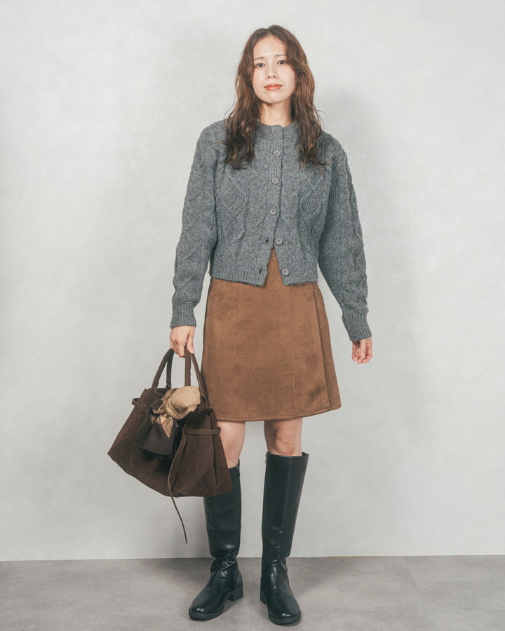 スウェードライクラップスカート (BROWN)