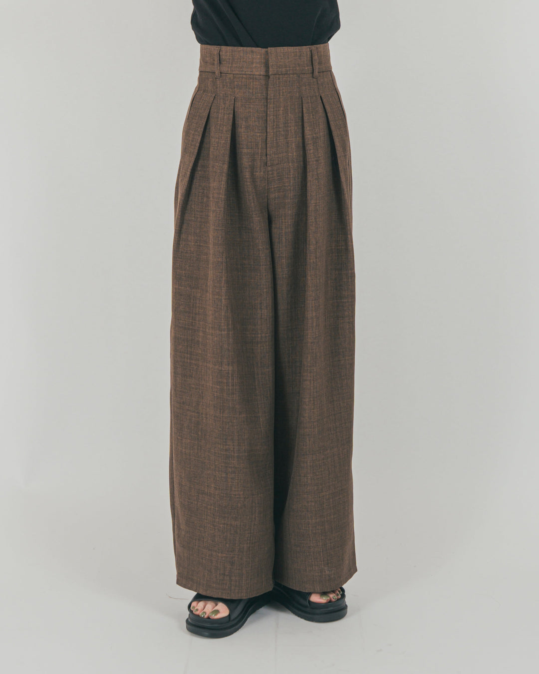 スラブTweedタックワイドパンツ