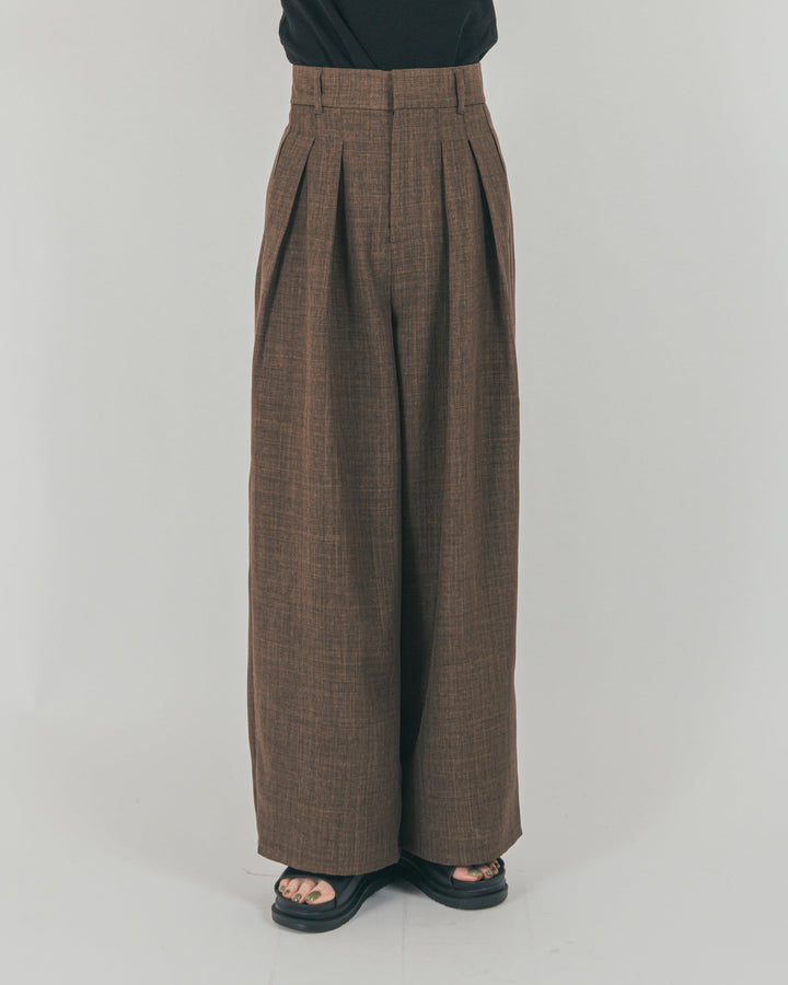 スラブTweedタックワイドパンツ