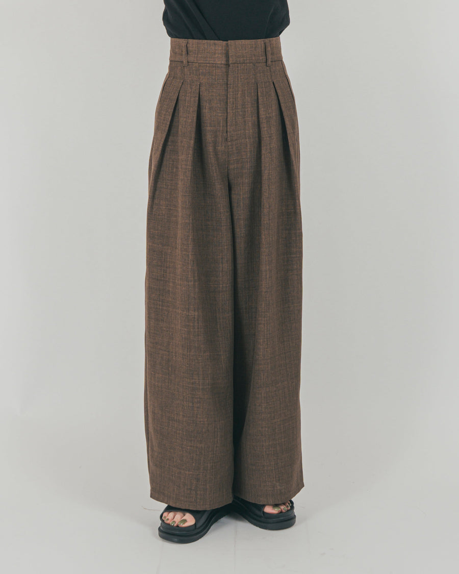 ［SET］スラブTweedバイカラーティアードキャミ + スラブTweedタックワイドパンツ（2SET）