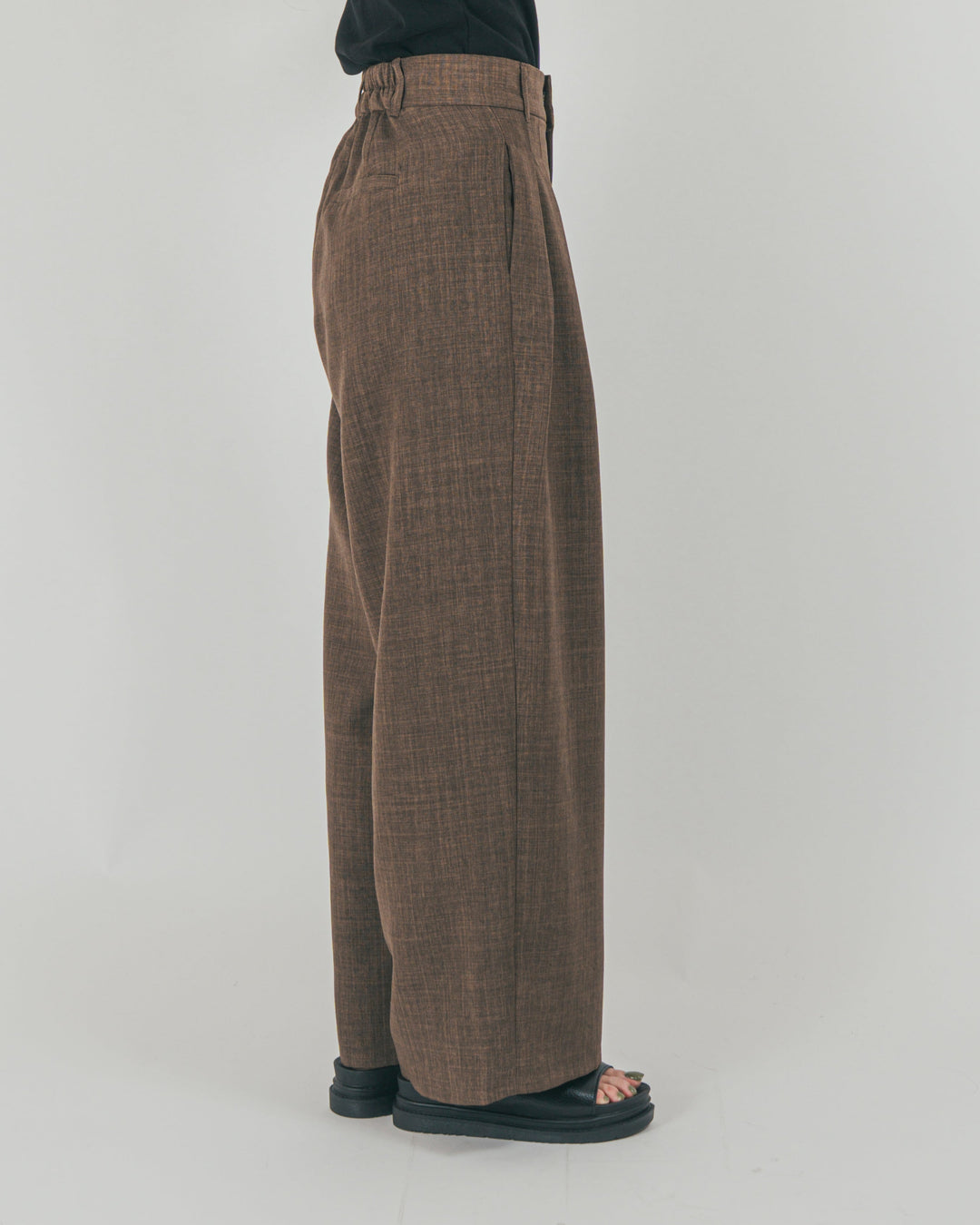 スラブTweedタックワイドパンツ