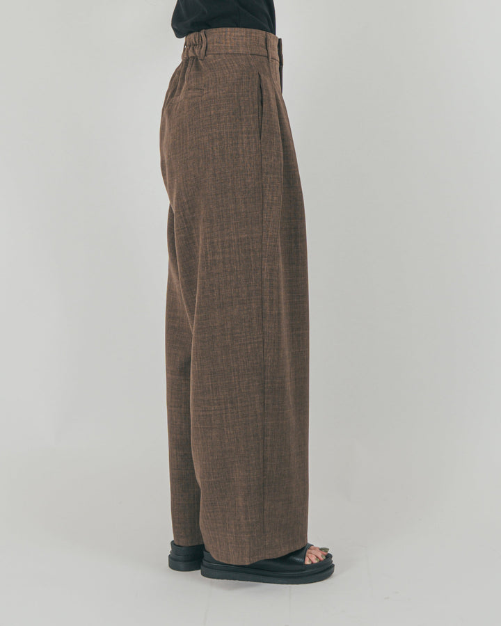 スラブTweedタックワイドパンツ