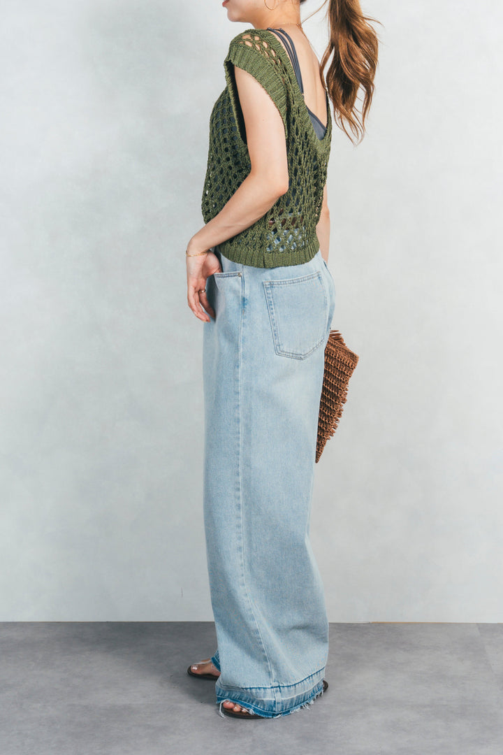 ［SET］2-Way Uネックメッシュニットベスト+［カップ付き］ヘルシーフィットリブキャミ（2SET）