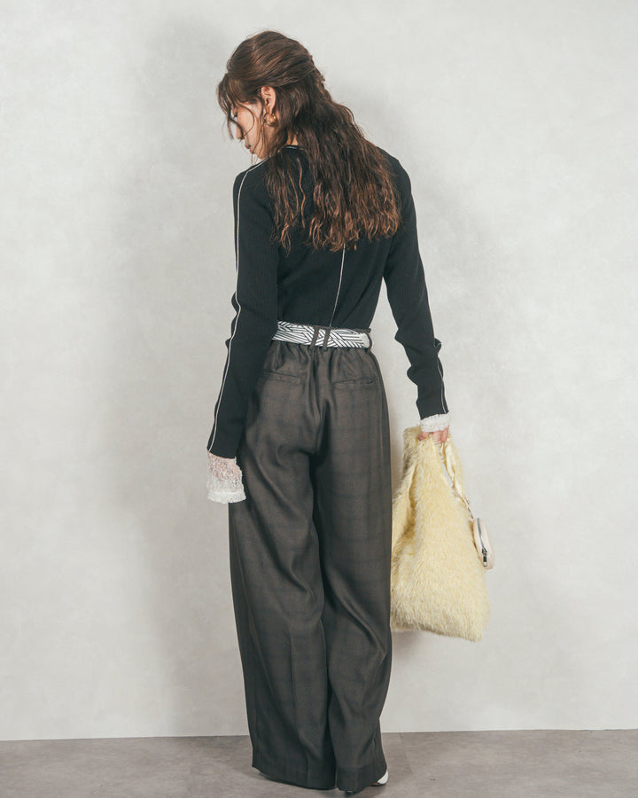 ［SET］Line Rib クルーネックニット+メランジチェックStraightパンツ（2SET）