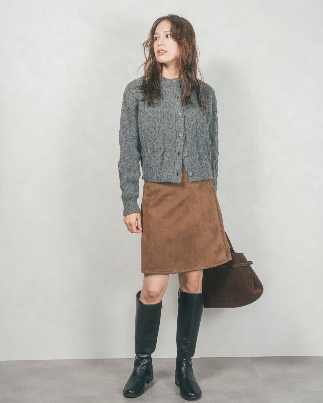 スウェードライクラップスカート (BROWN)