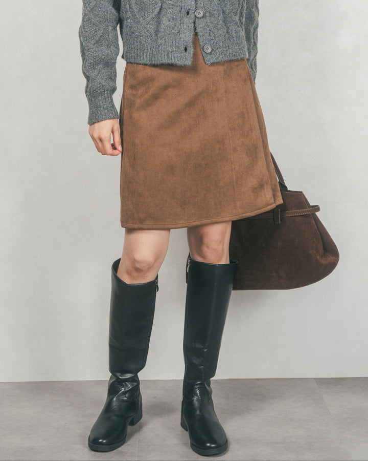 スウェードライクラップスカート (BROWN)
