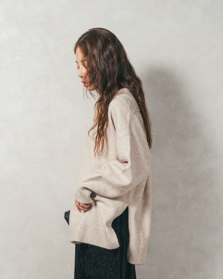 ［SET］サイドスリット襟付きスキッパーニット+ベロアNarrowスカート（2SET）