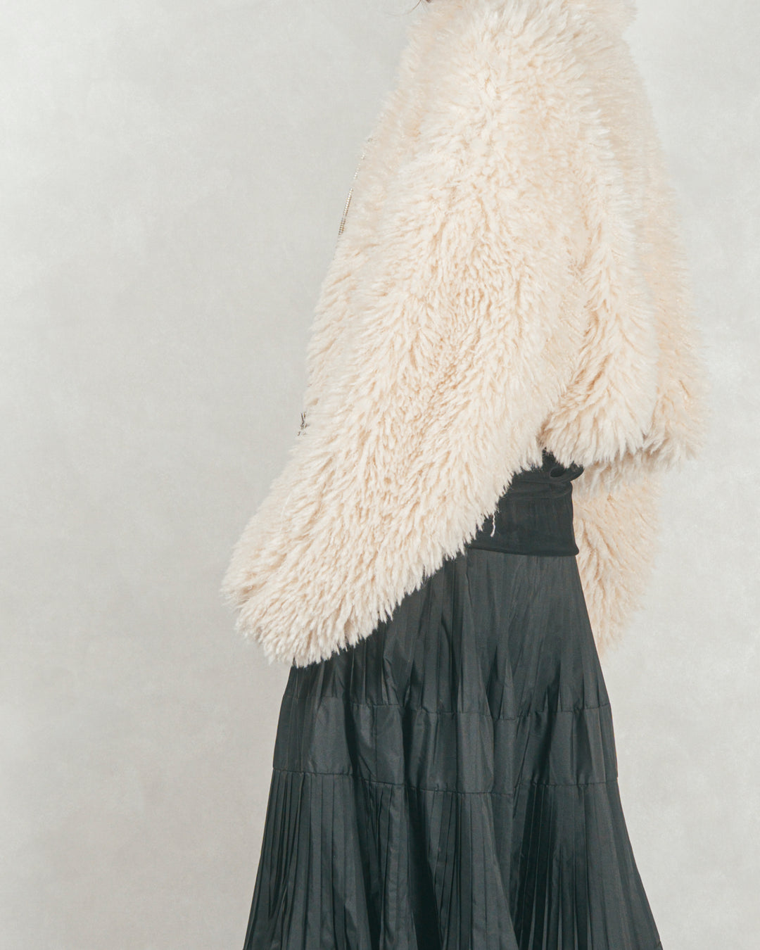 ［SET］プードルボアZipショートコート+ワイドTuckイージーデニム（2SET）