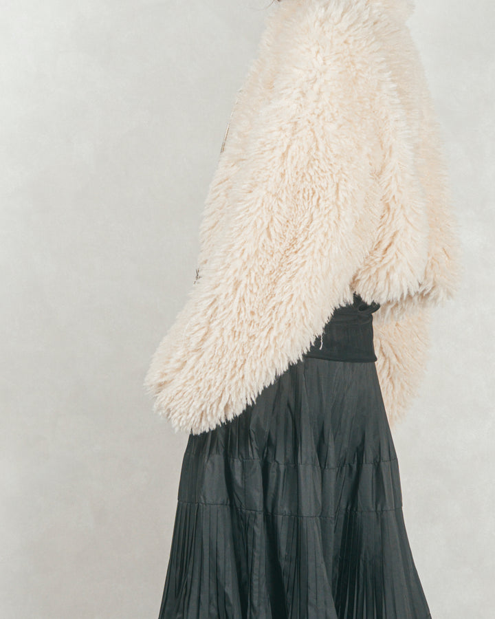 ［SET］プードルボアZipショートコート+ワイドTuckイージーデニム（2SET）