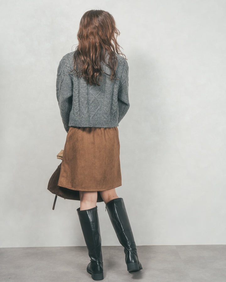 スウェードライクラップスカート (BROWN)