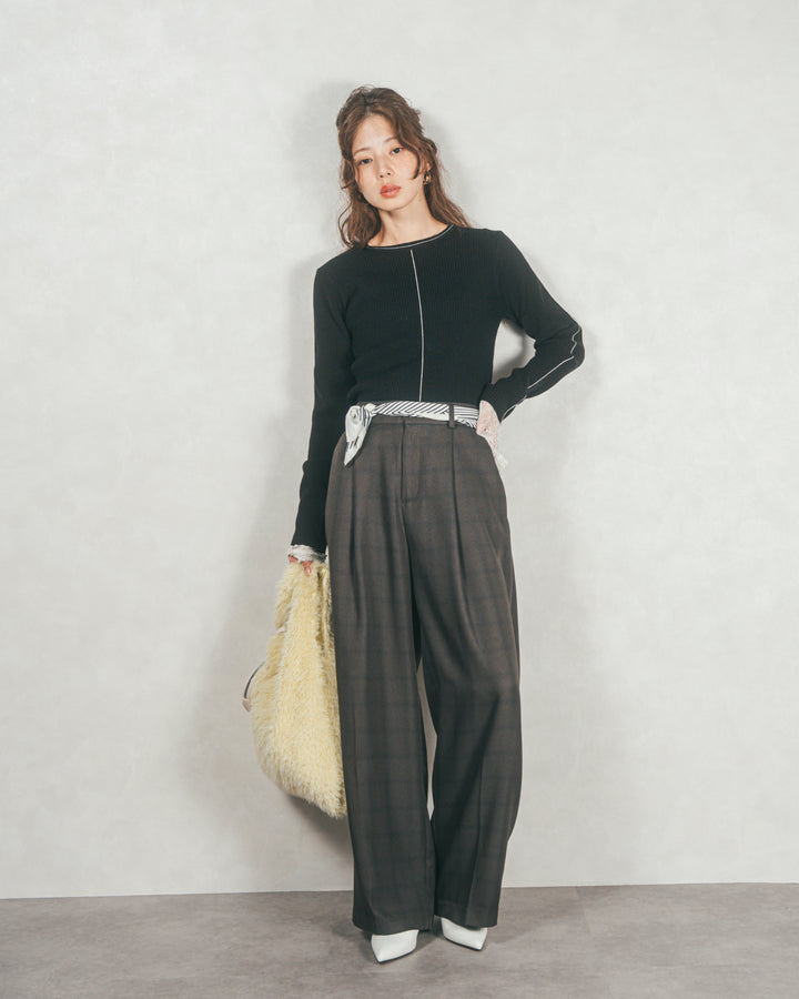 Line Rib クルーネックニット（BLACK）