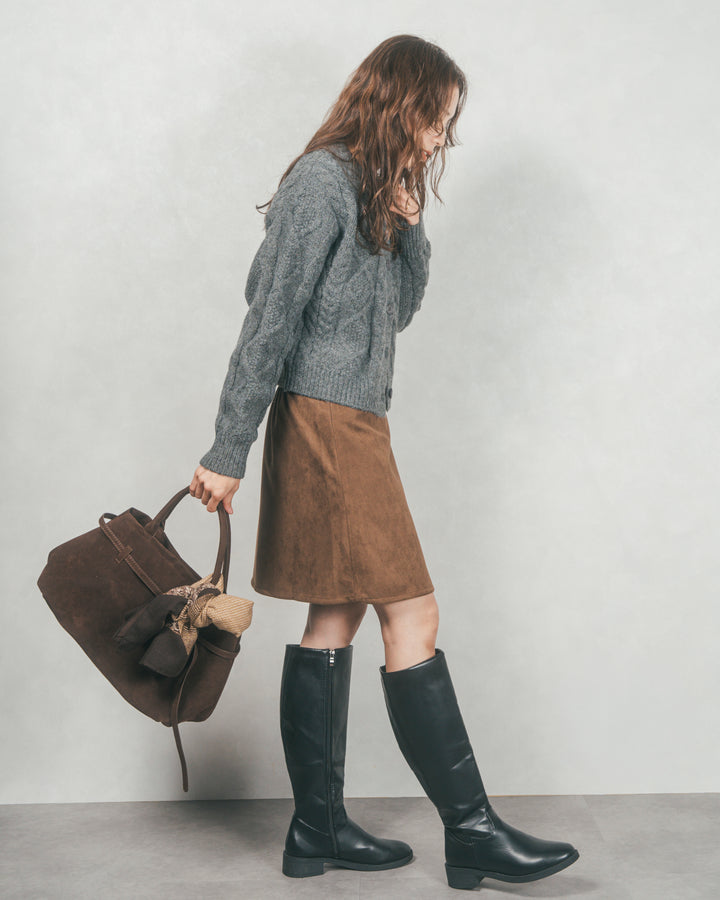 スウェードライクラップスカート (BROWN)